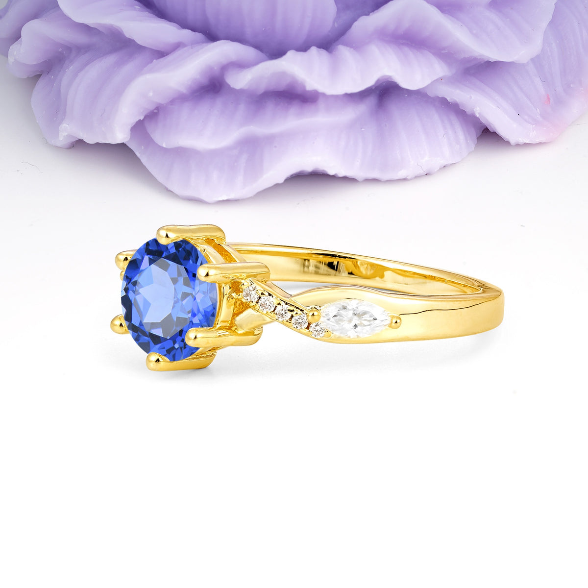 Unique Intertwined 6-Prong Round Cut Sapphire Engagement Ring - Additional view