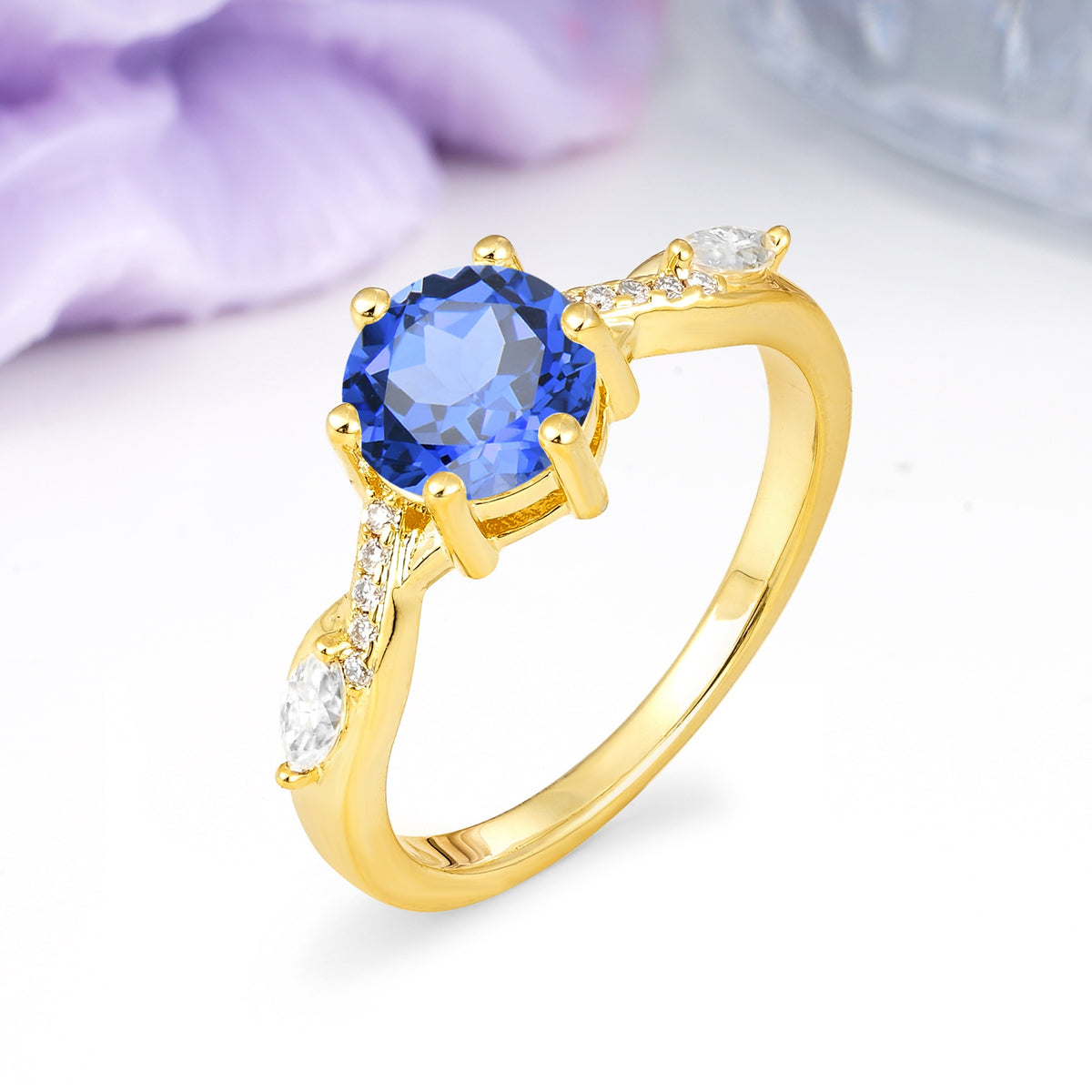 Unique Intertwined 6-Prong Round Cut Sapphire Engagement Ring - Additional view