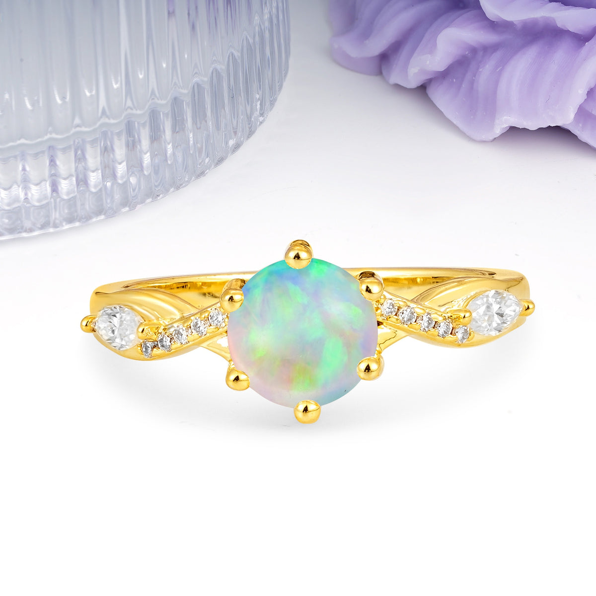 Unique Intertwined 6-Prong Round Cut Fire Opal Engagement Ring - Additional view