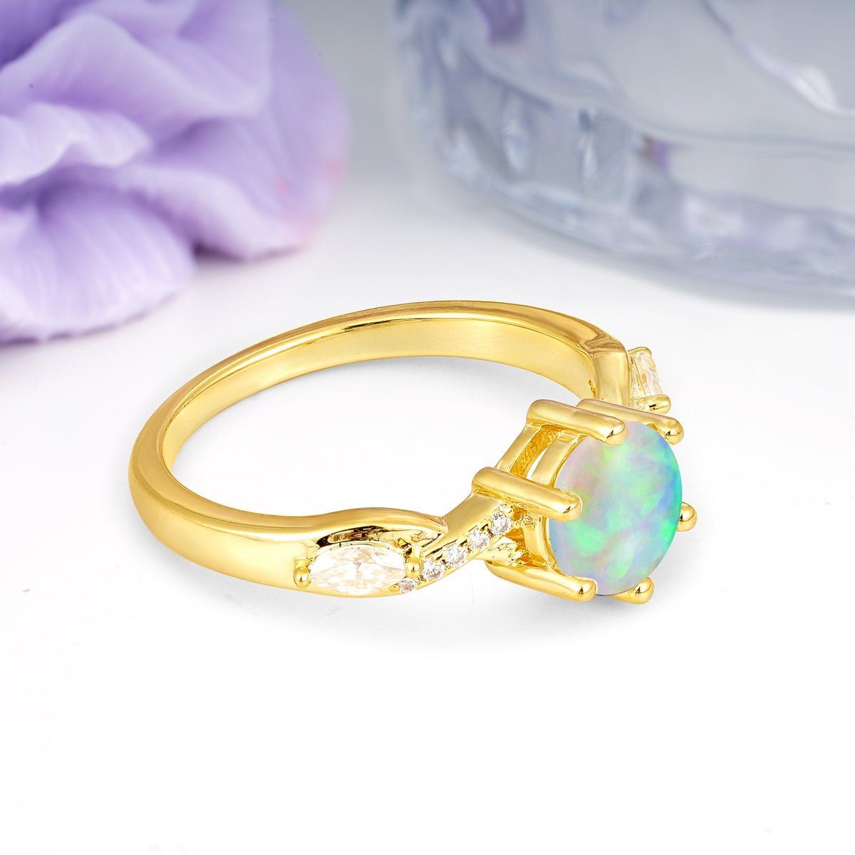 Unique Intertwined 6-Prong Round Cut Fire Opal Engagement Ring - Additional view
