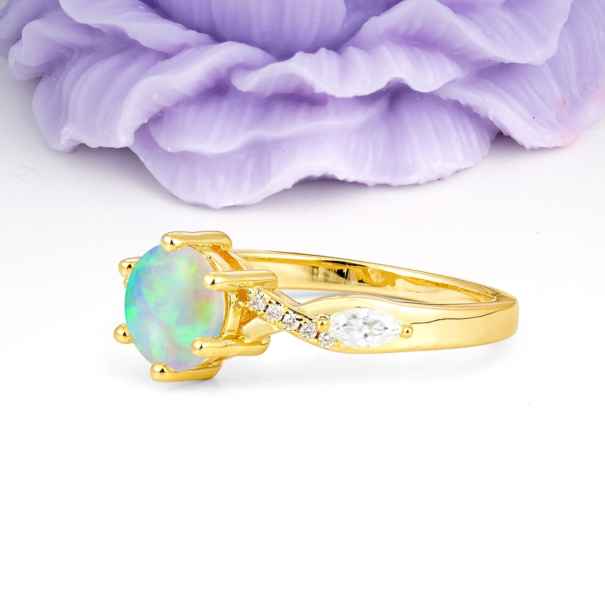 Unique Intertwined 6-Prong Round Cut Fire Opal Engagement Ring - Additional view