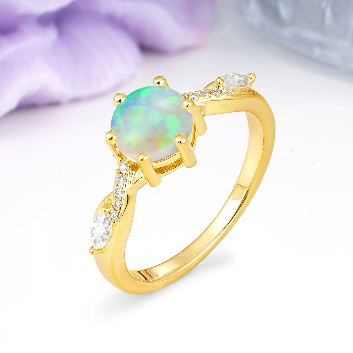 Unique Intertwined 6-Prong Round Cut Fire Opal Engagement Ring - Additional view