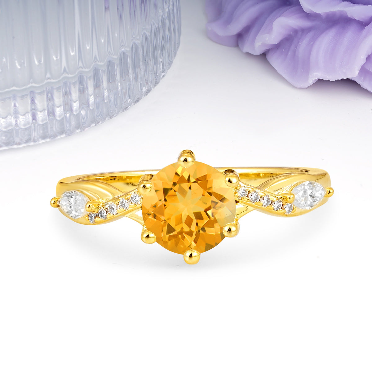 Unique Intertwined 6-Prong Round Cut Citrine Engagement Ring - Additional view