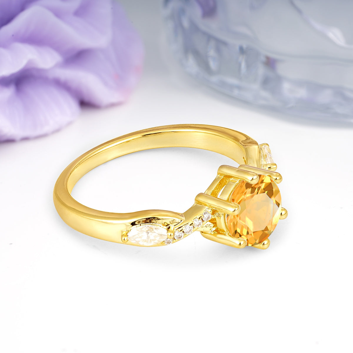 Unique Intertwined 6-Prong Round Cut Citrine Engagement Ring - Additional view