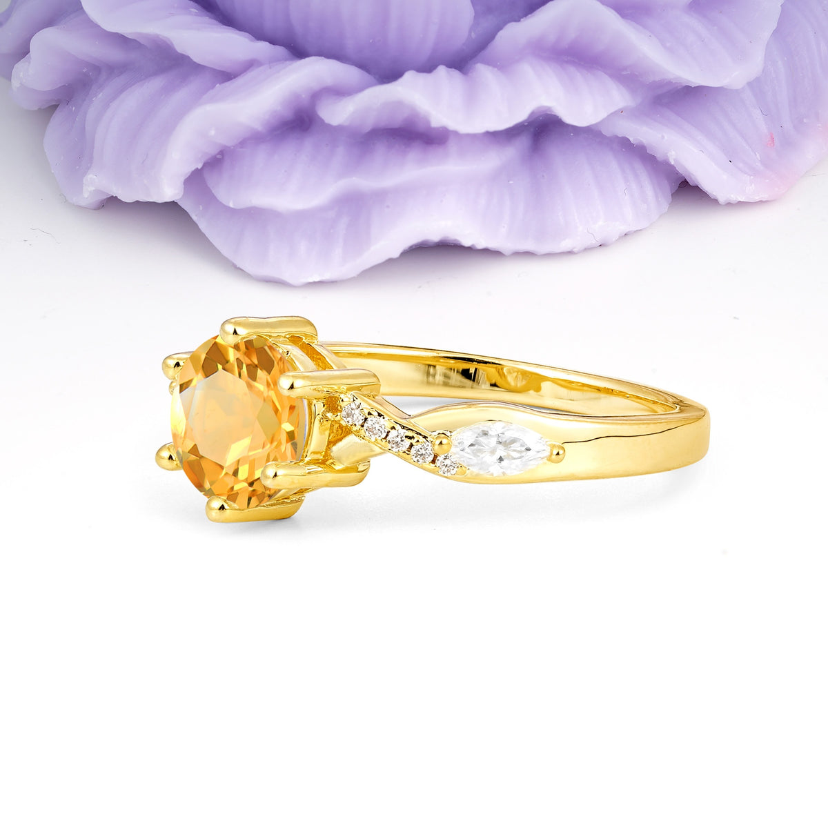 Unique Intertwined 6-Prong Round Cut Citrine Engagement Ring - Additional view