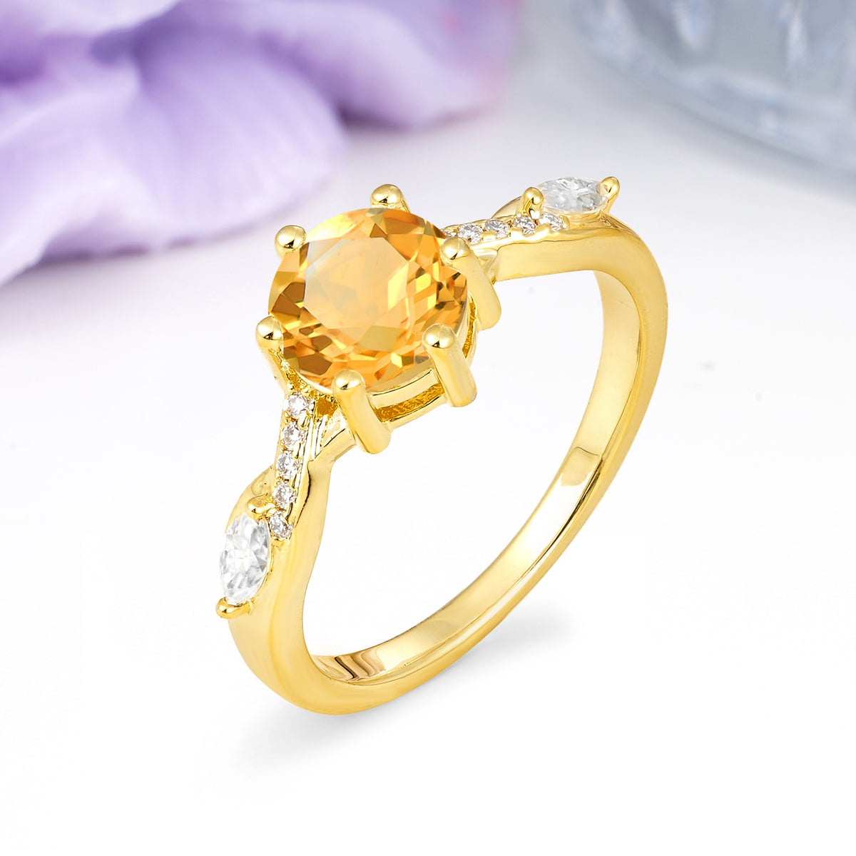 Unique Intertwined 6-Prong Round Cut Citrine Engagement Ring - Additional view