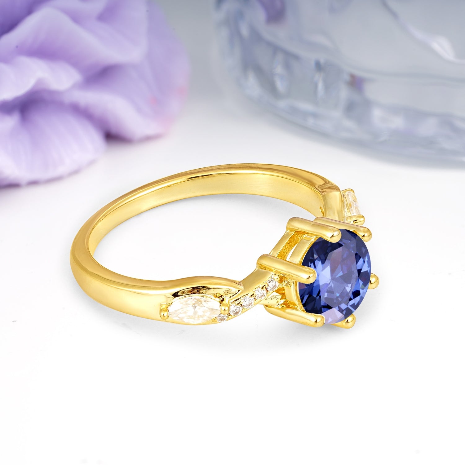 Unique Intertwined 6-Prong Round Cut Tanzanite Engagement Ring - Additional view