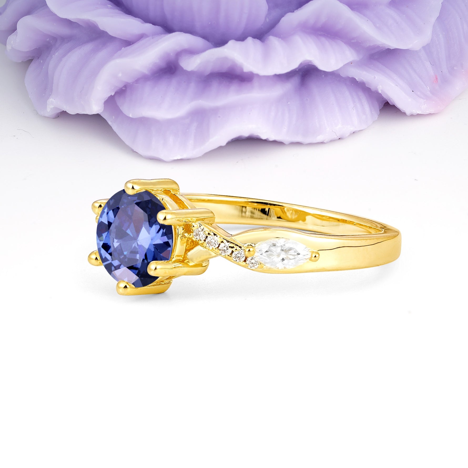 Unique Intertwined 6-Prong Round Cut Tanzanite Engagement Ring - Additional view