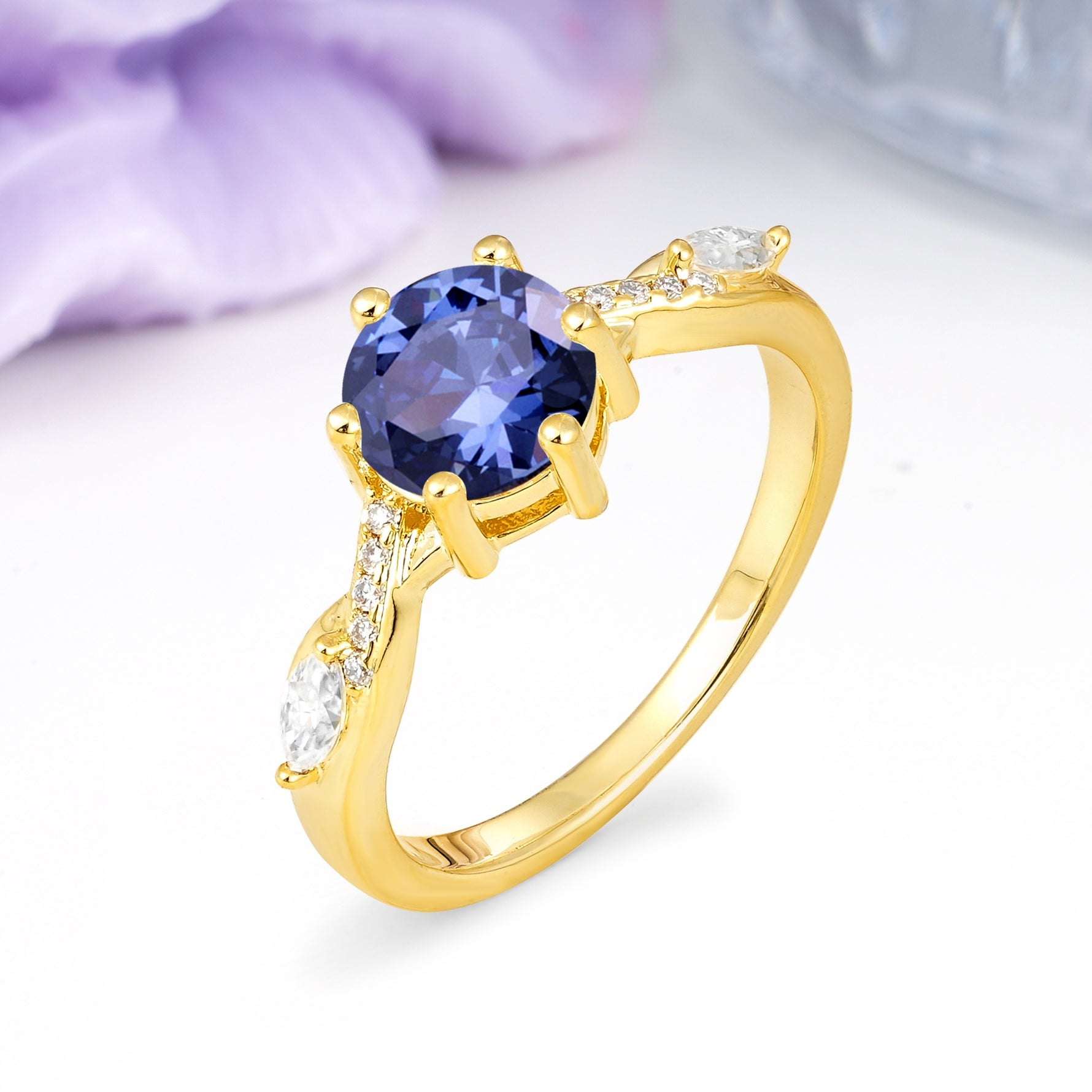 Unique Intertwined 6-Prong Round Cut Tanzanite Engagement Ring - Additional view