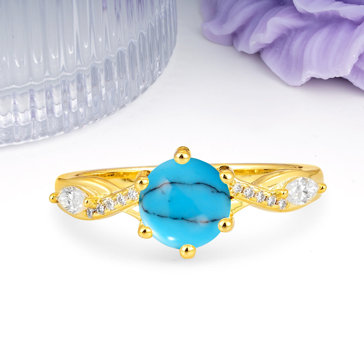 Unique Intertwined 6-Prong Round Cut Turquoise Engagement Ring - Additional view