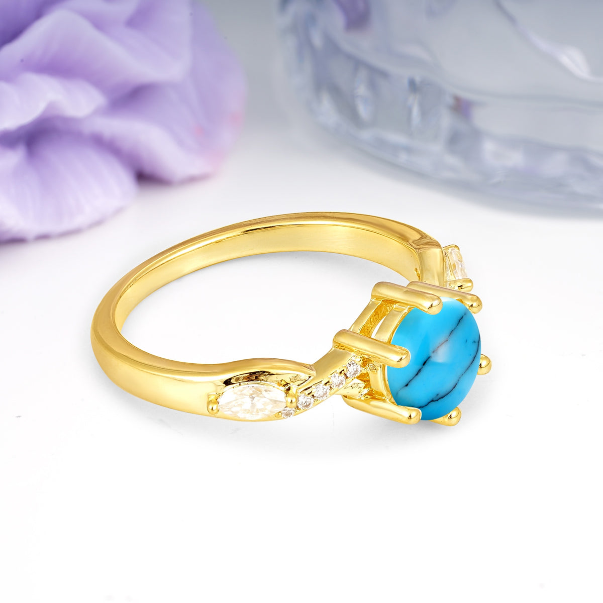 Unique Intertwined 6-Prong Round Cut Turquoise Engagement Ring - Additional view