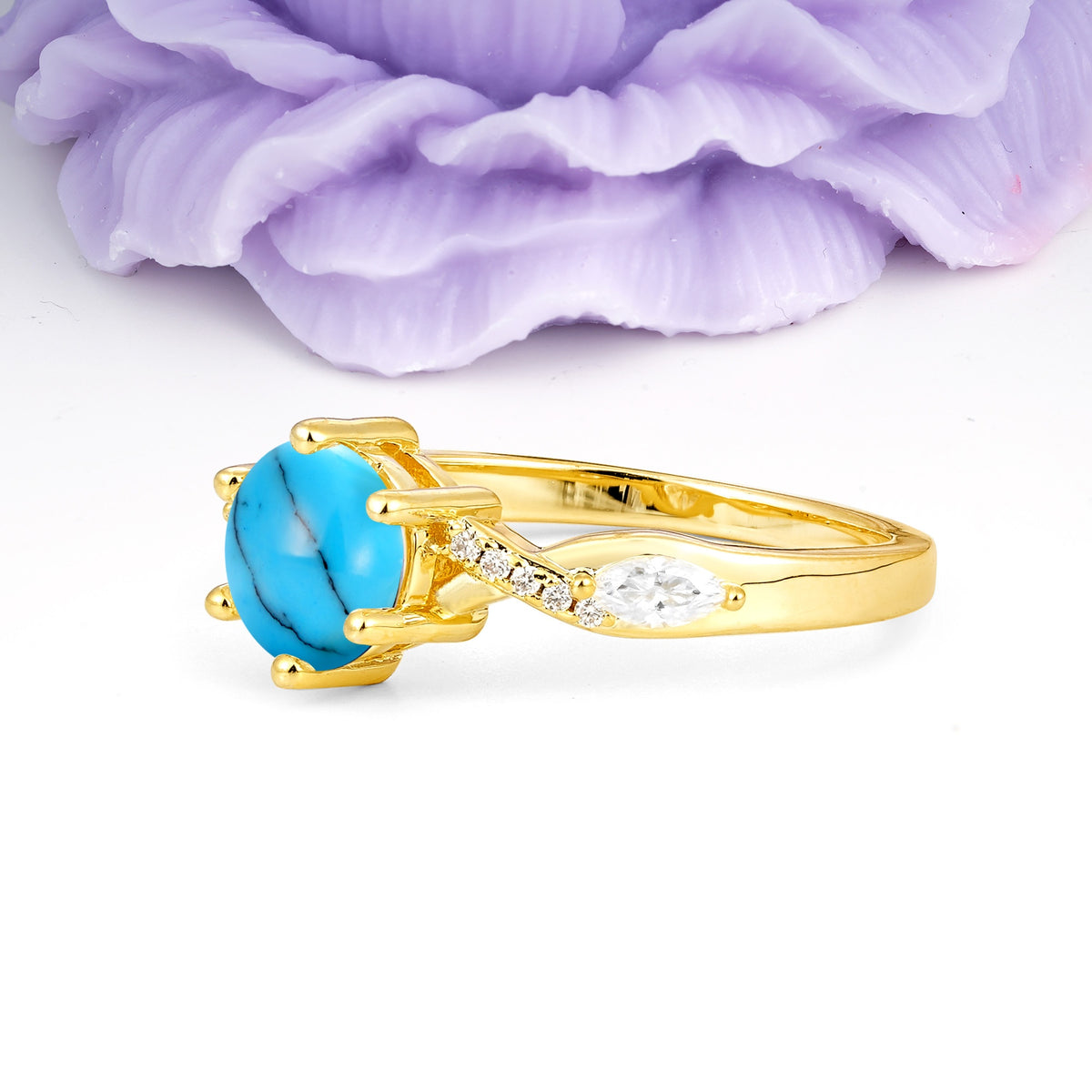 Unique Intertwined 6-Prong Round Cut Turquoise Engagement Ring - Additional view