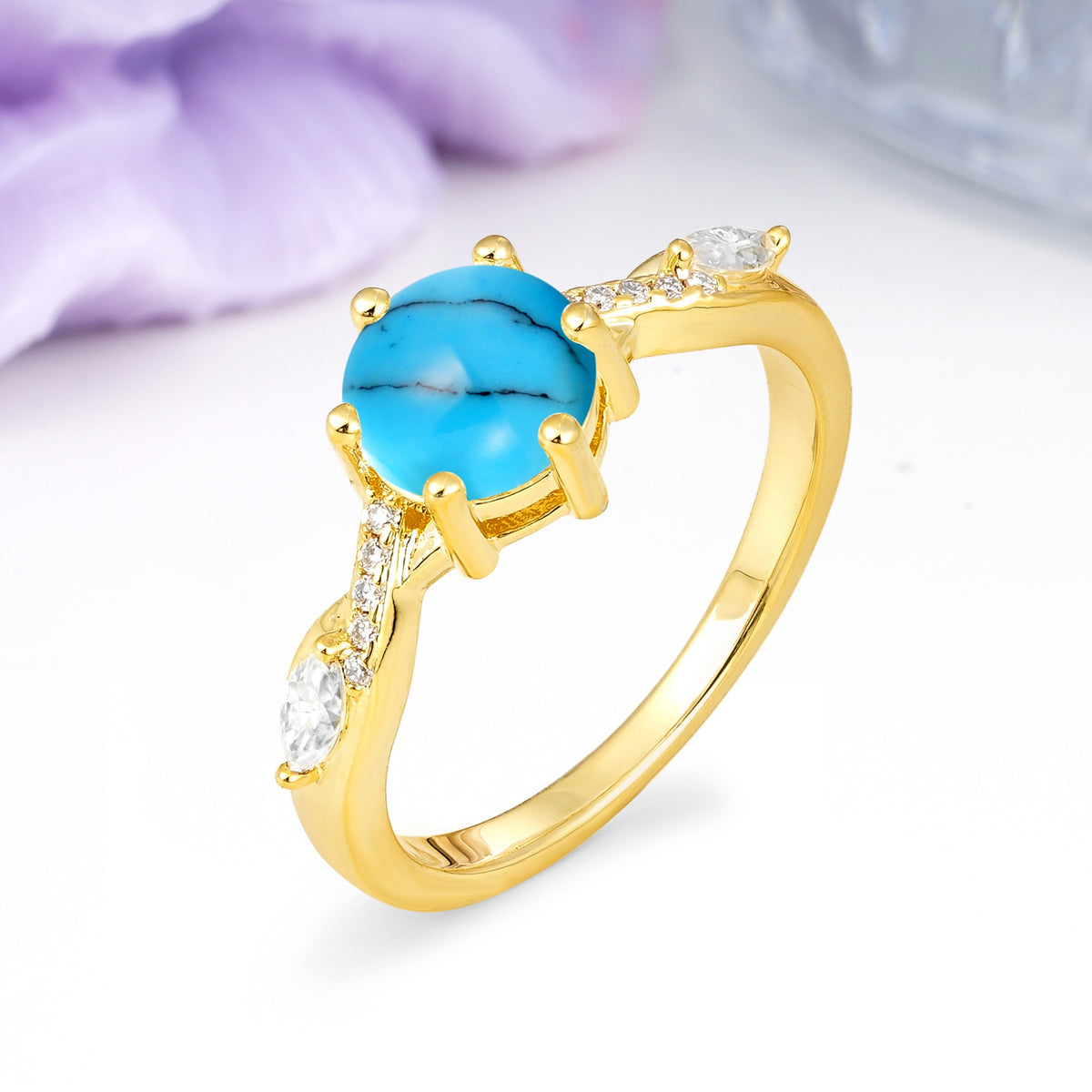 Unique Intertwined 6-Prong Round Cut Turquoise Engagement Ring - Additional view