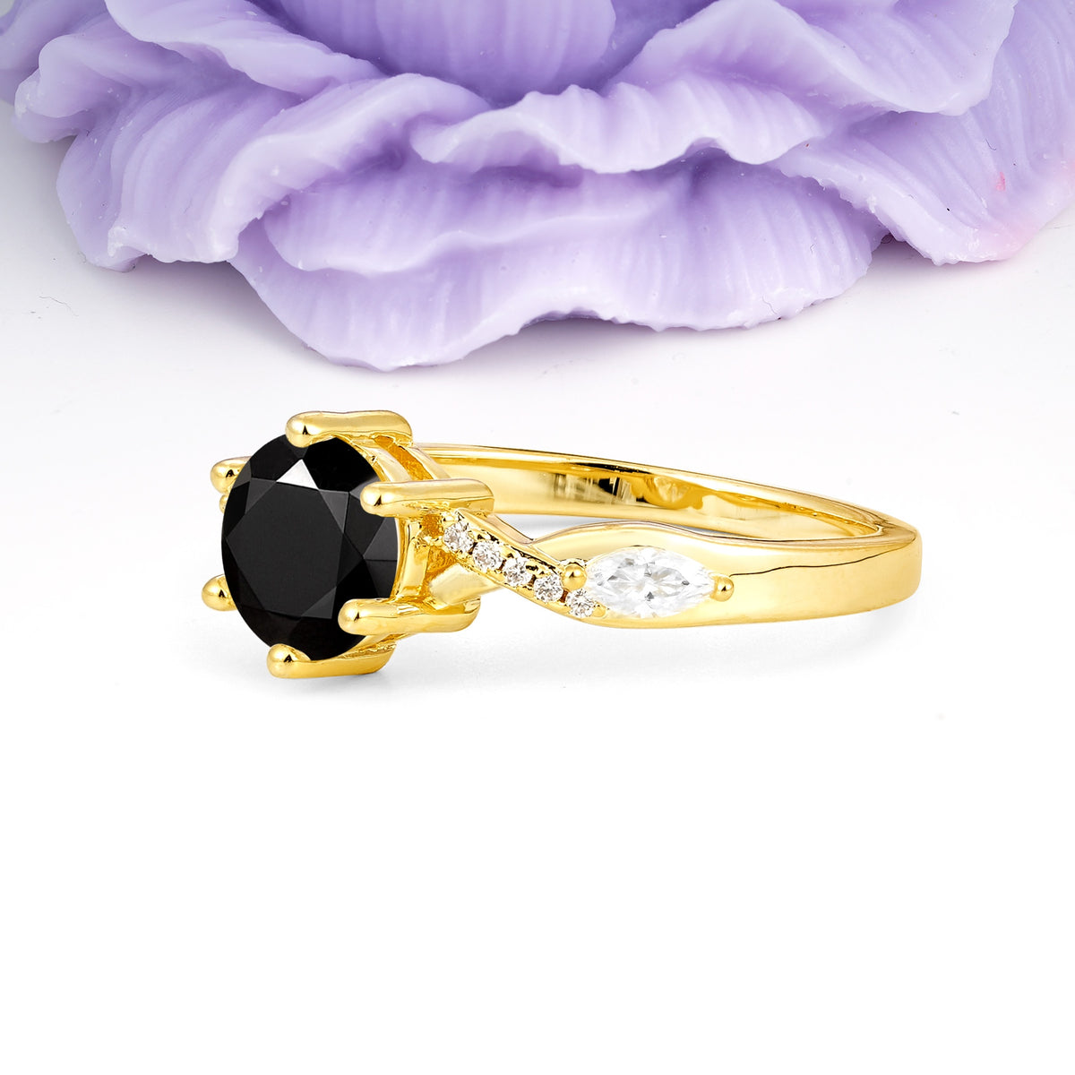 Unique Intertwined 6-Prong Round Cut Black Onyx Engagement Ring - Additional view