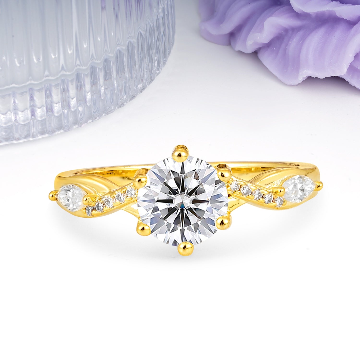 Unique Intertwined 6-Prong Round Cut Lab Diamond Engagement Ring - Additional view