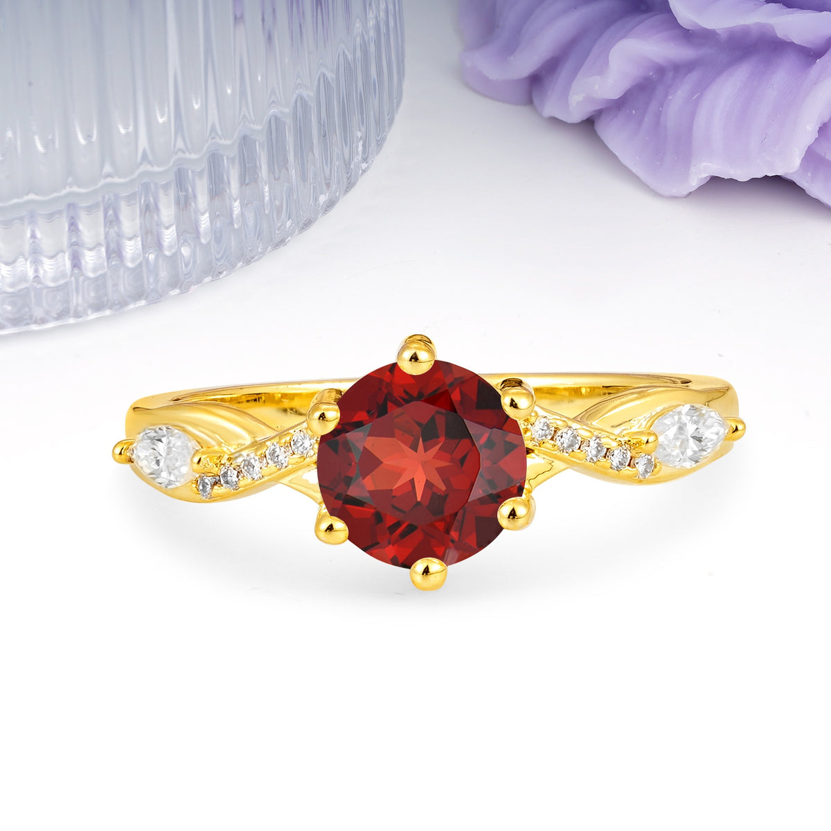 Unique Intertwined 6-Prong Round Cut Garnet Engagement Ring - Additional view