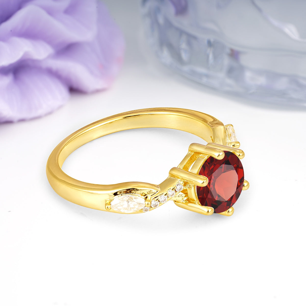 Unique Intertwined 6-Prong Round Cut Garnet Engagement Ring - Additional view