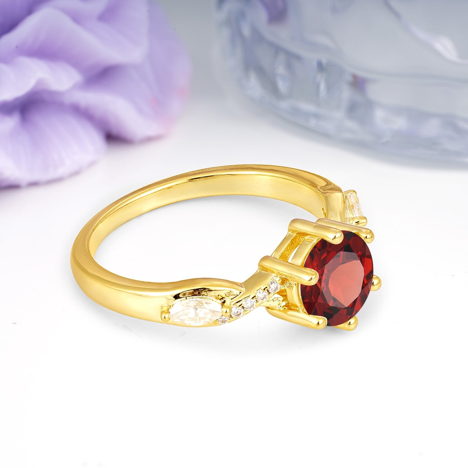 Unique Intertwined 6-Prong Round Cut Garnet Engagement Ring - Additional view