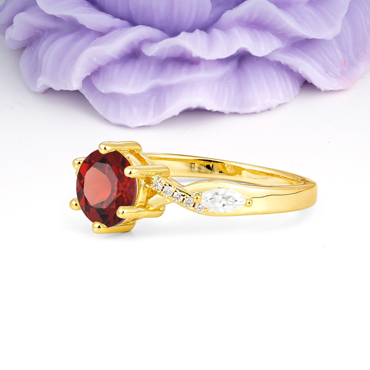 Unique Intertwined 6-Prong Round Cut Garnet Engagement Ring - Additional view