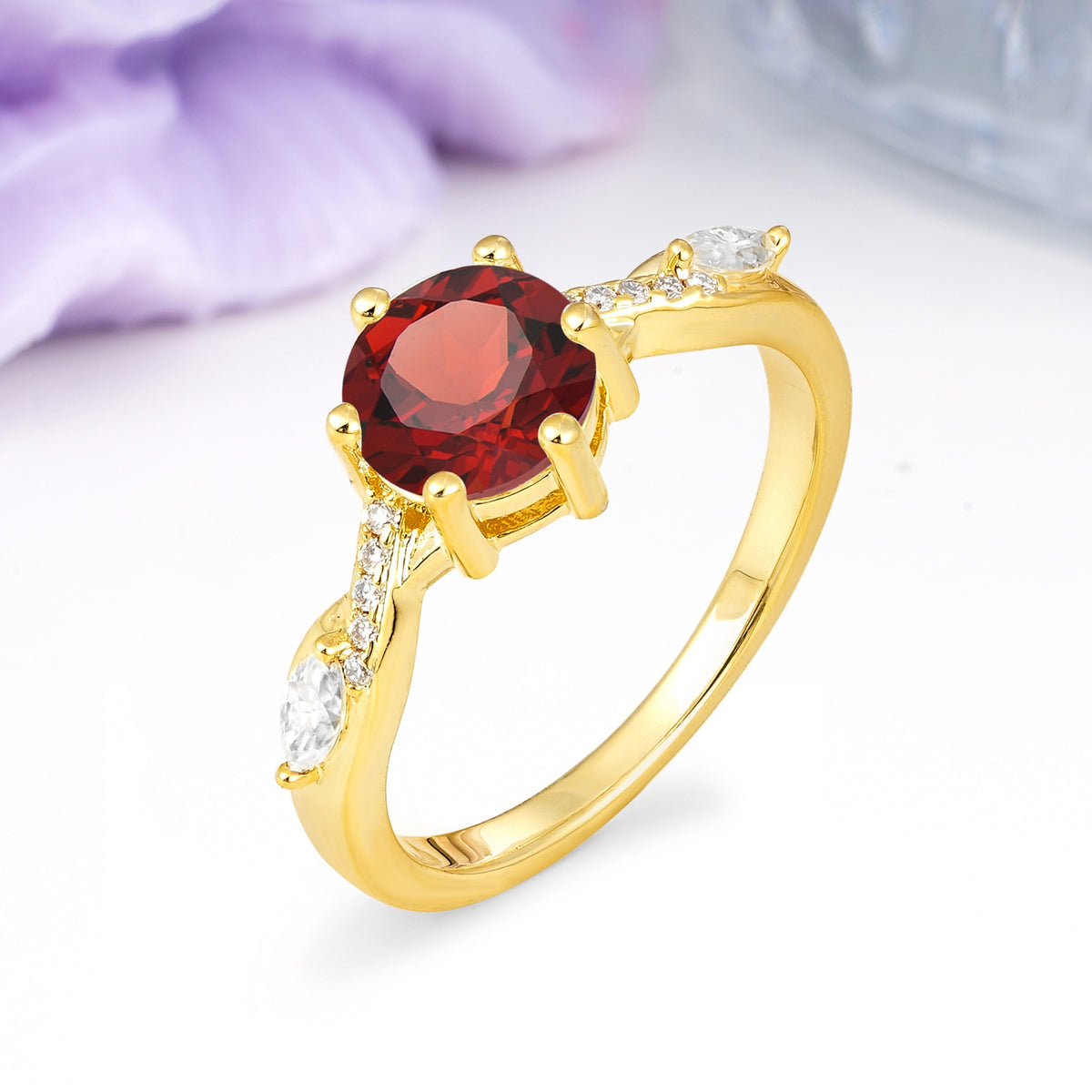 Unique Intertwined 6-Prong Round Cut Garnet Engagement Ring - Additional view