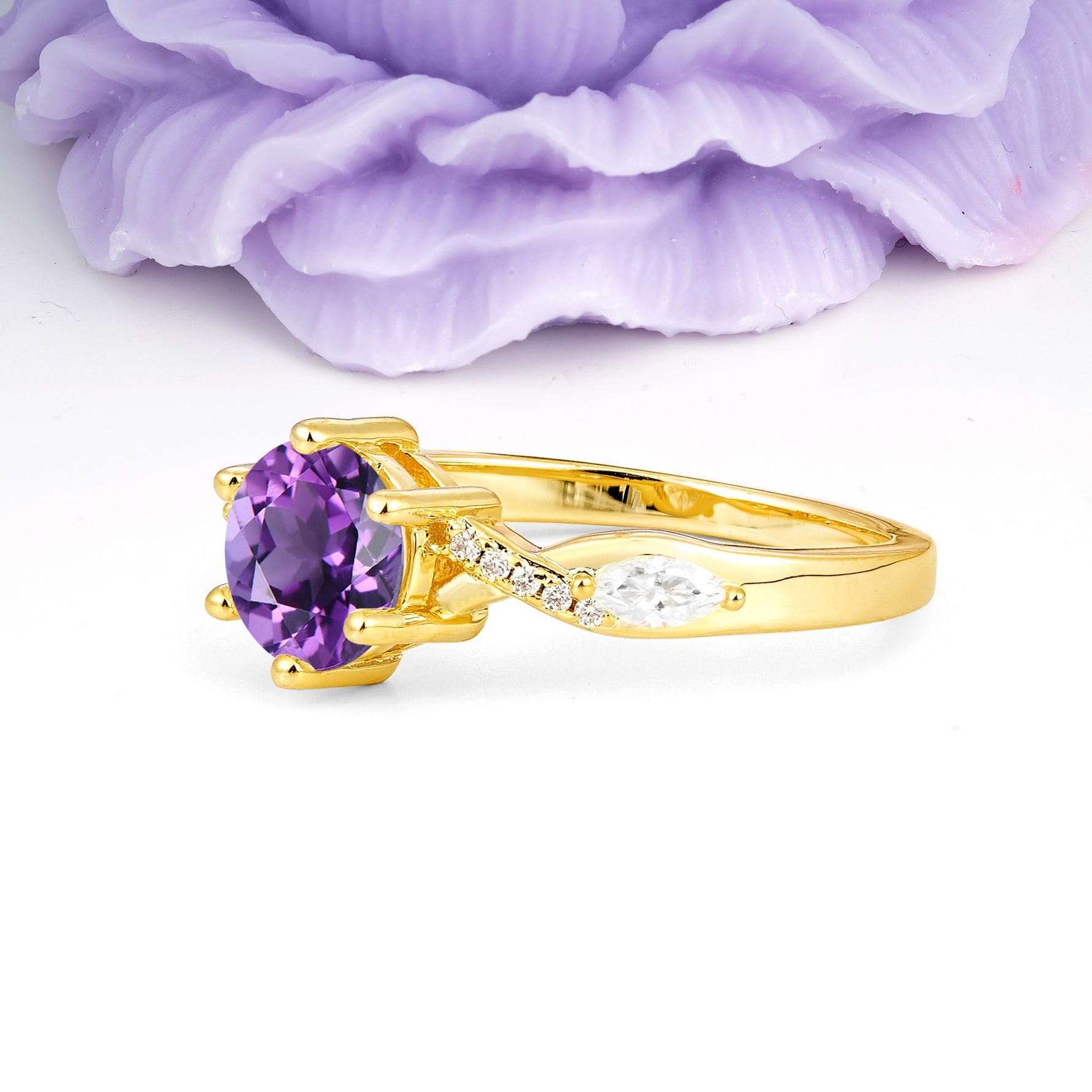Unique Intertwined 6-Prong Round Cut Amethyst Engagement Ring - Additional view