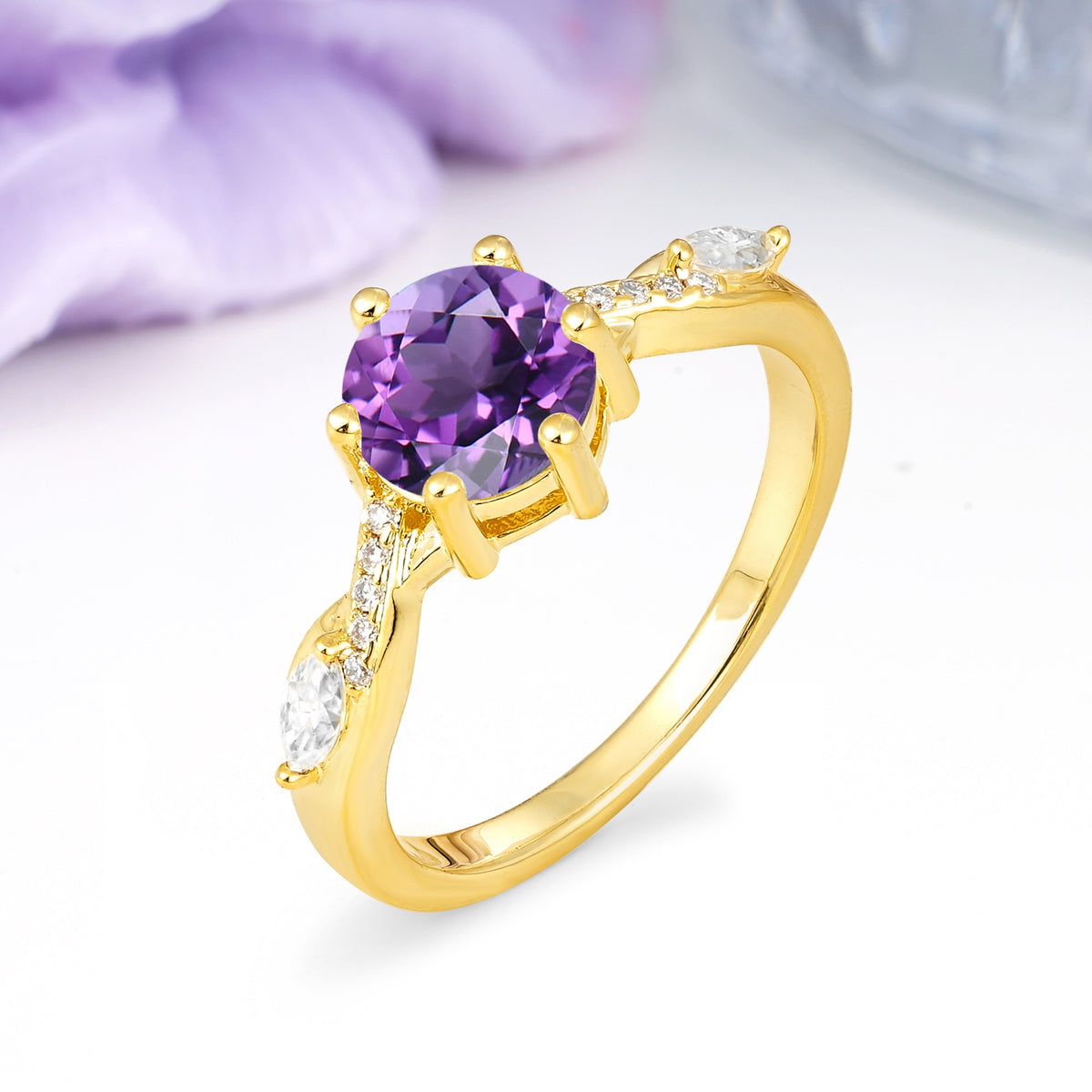 Unique Intertwined 6-Prong Round Cut Amethyst Engagement Ring - Additional view