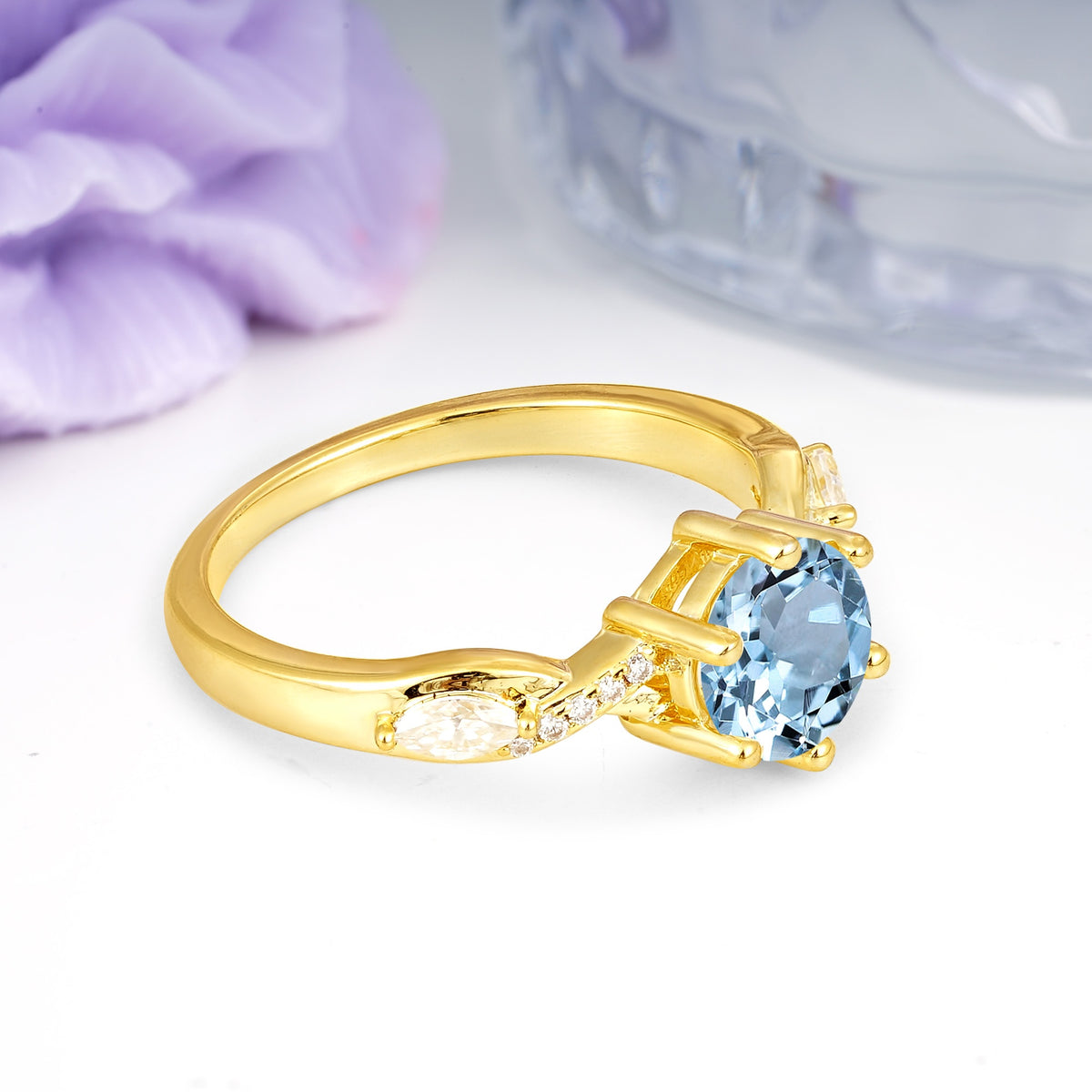 Unique Intertwined 6-Prong Round Cut Aquamarine Engagement Ring - Additional view