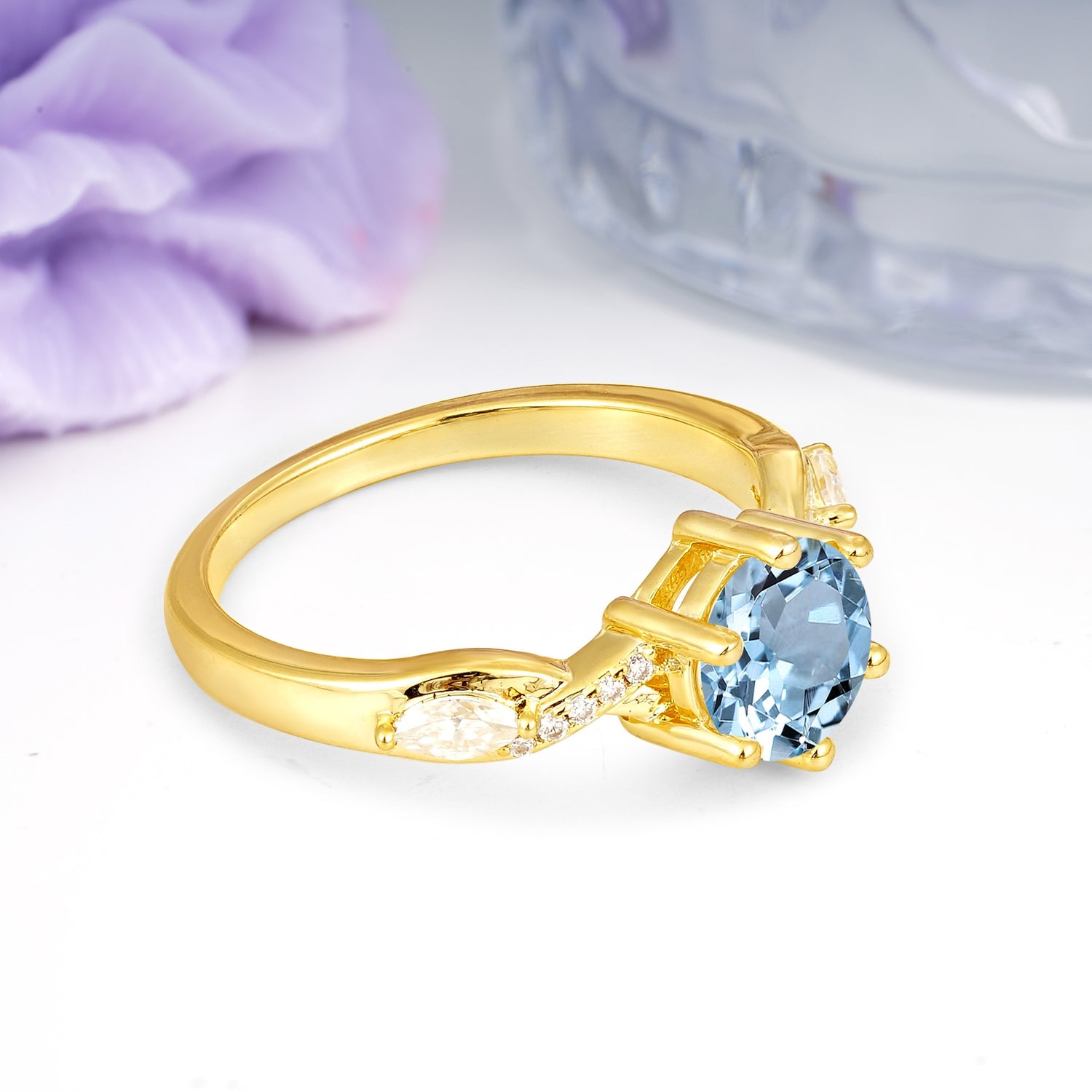 Unique Intertwined 6-Prong Round Cut Aquamarine Engagement Ring - Additional view