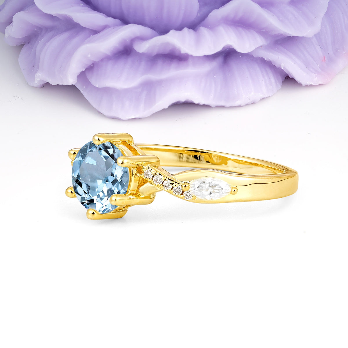 Unique Intertwined 6-Prong Round Cut Aquamarine Engagement Ring - Additional view