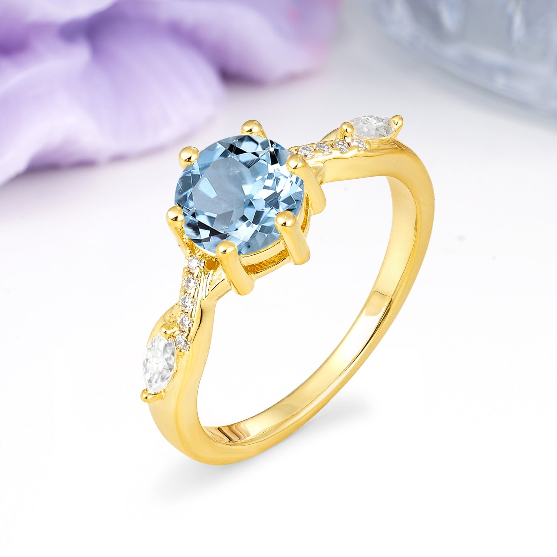 Unique Intertwined 6-Prong Round Cut Aquamarine Engagement Ring - Additional view