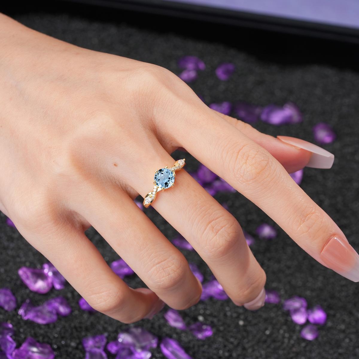 Unique Intertwined 6-Prong Round Cut Aquamarine Engagement Ring