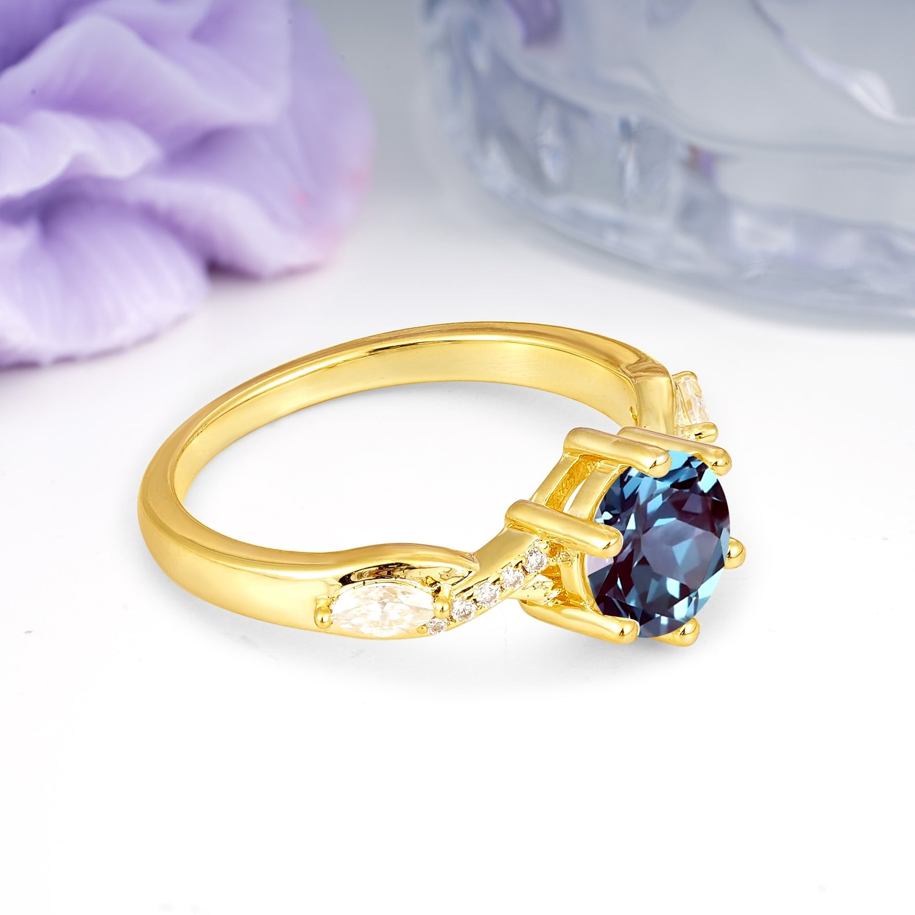 Unique Intertwined 6-Prong Round Cut Alexandrite Engagement Ring - Additional view