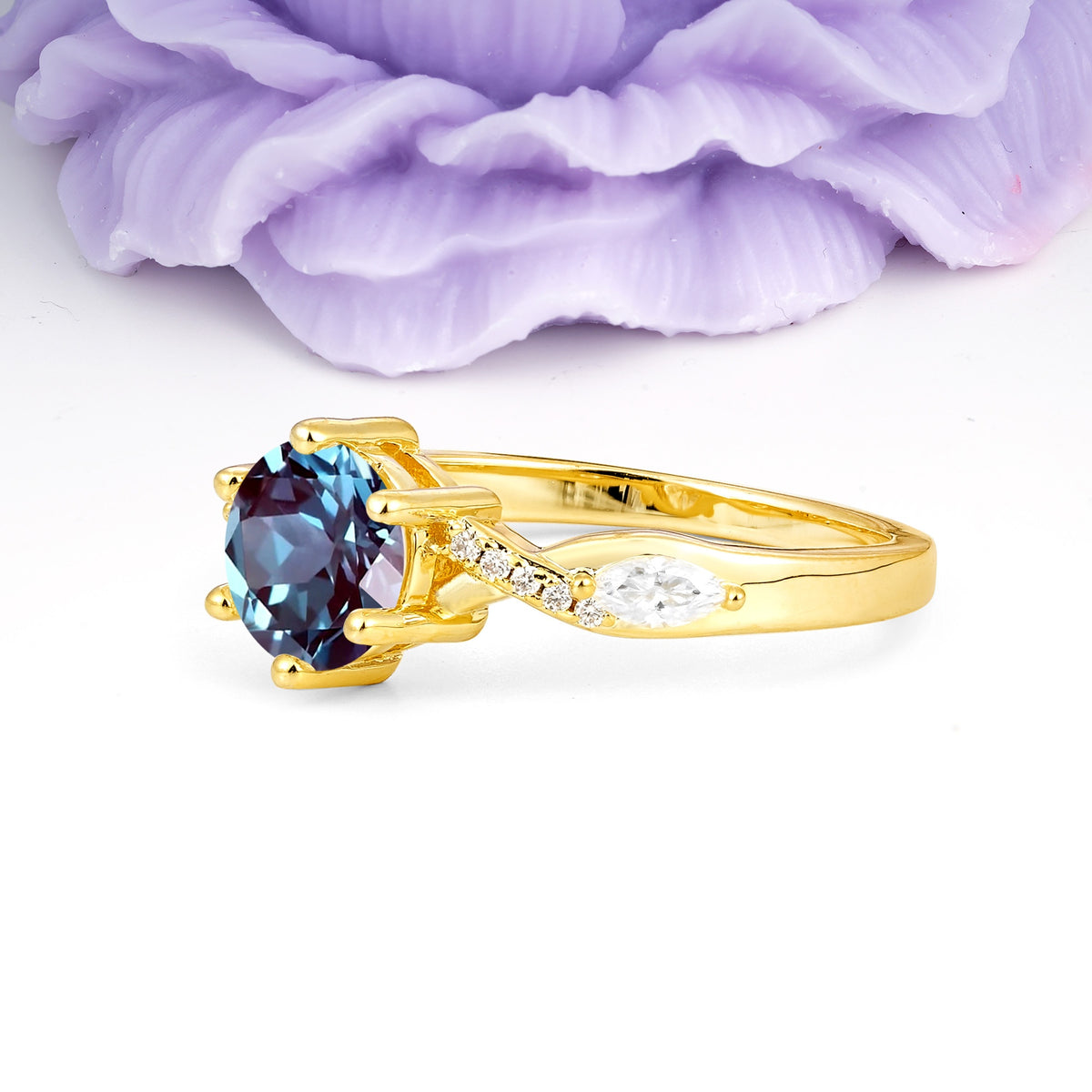 Unique Intertwined 6-Prong Round Cut Alexandrite Engagement Ring - Additional view