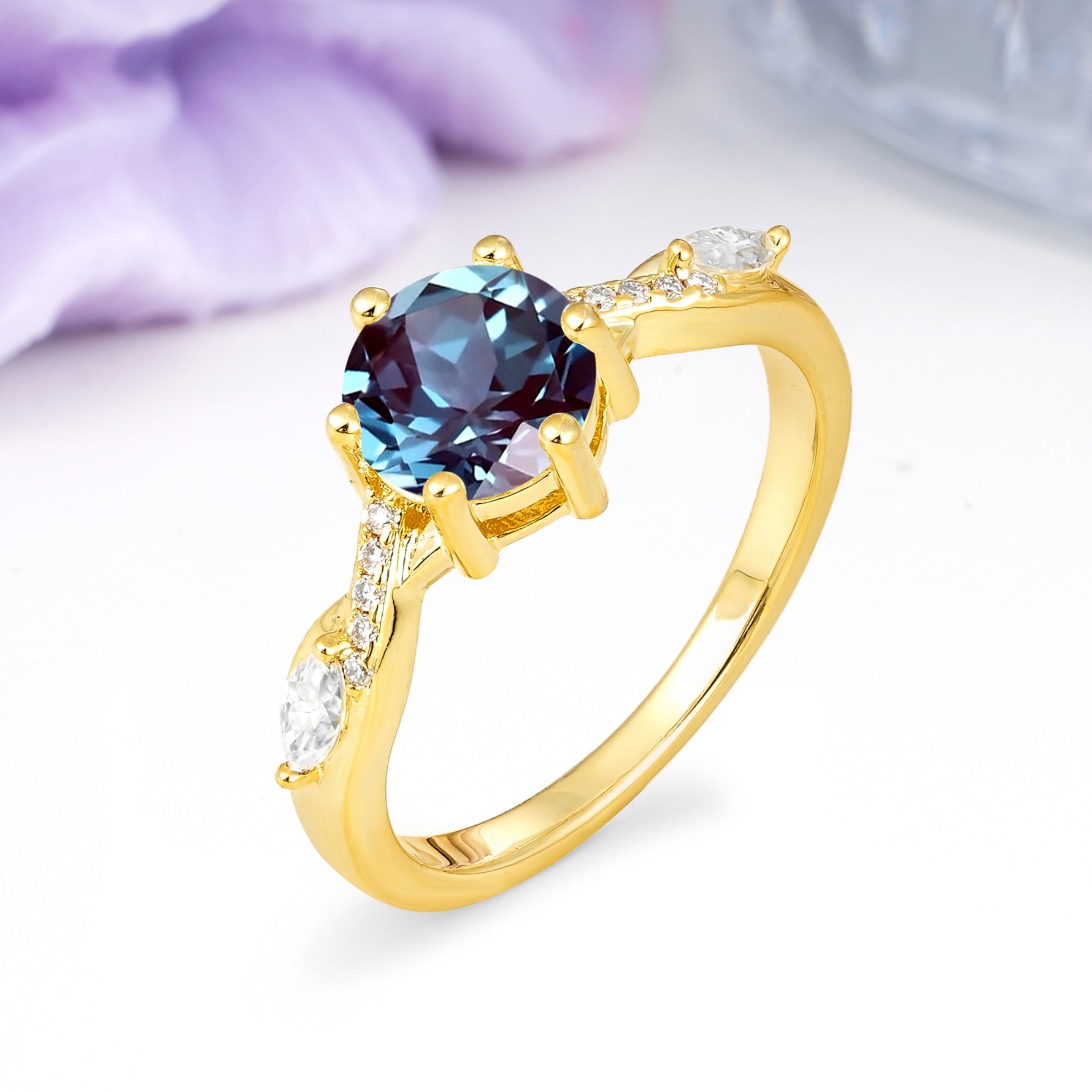 Unique Intertwined 6-Prong Round Cut Alexandrite Engagement Ring - Additional view
