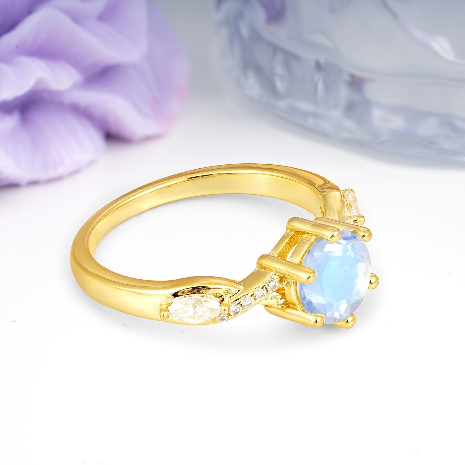 Unique Intertwined 6-Prong Round Cut Moonstone Engagement Ring - Additional view
