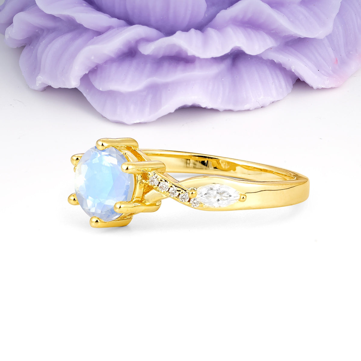 Unique Intertwined 6-Prong Round Cut Moonstone Engagement Ring - Additional view