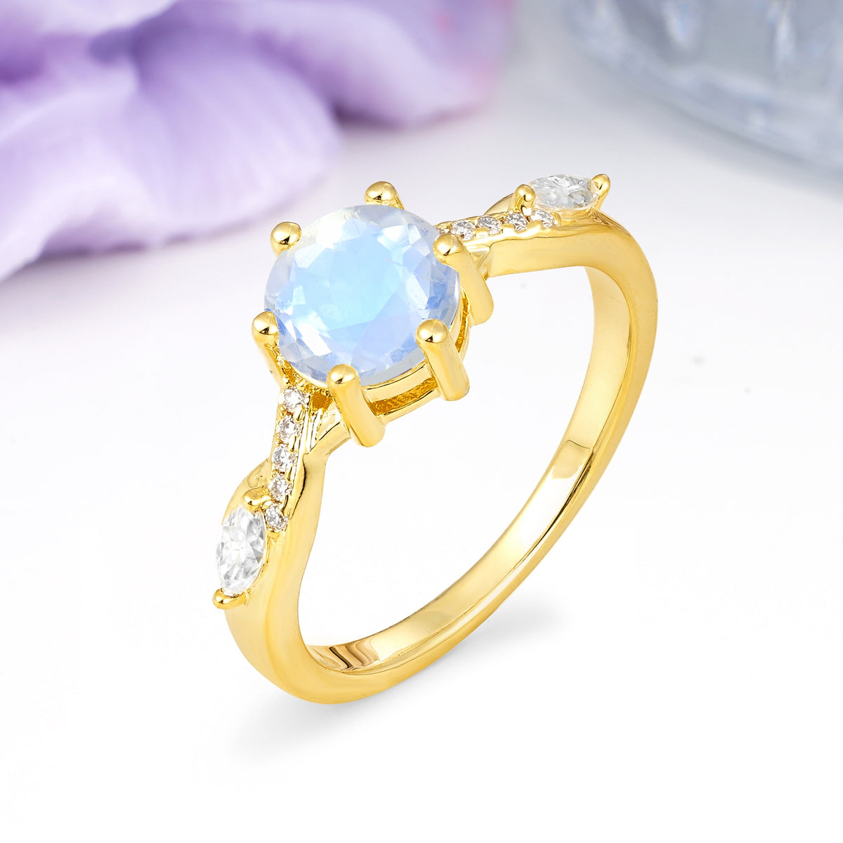 Unique Intertwined 6-Prong Round Cut Moonstone Engagement Ring - Additional view