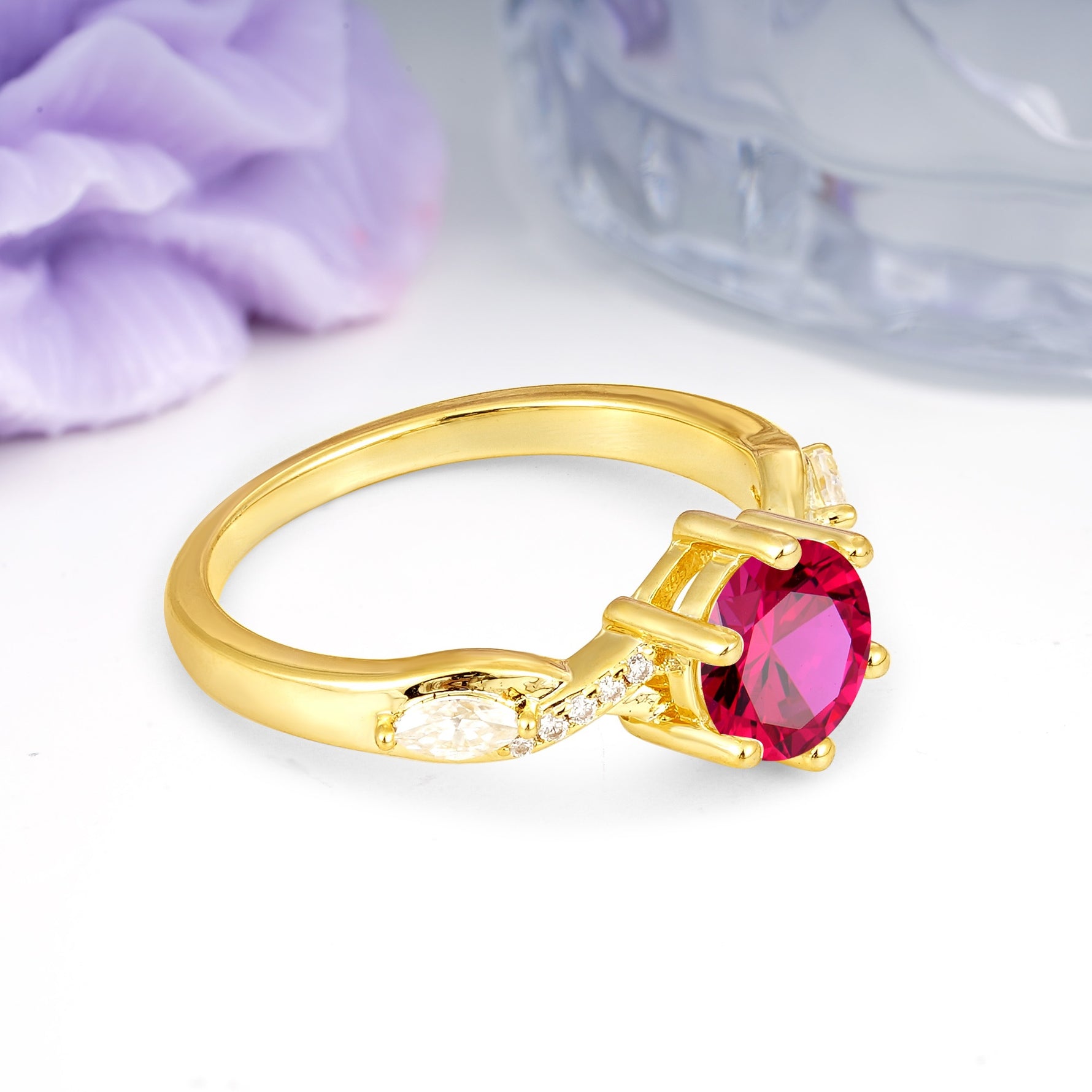 Unique Intertwined 6-Prong Round Cut Ruby Engagement Ring - Additional view