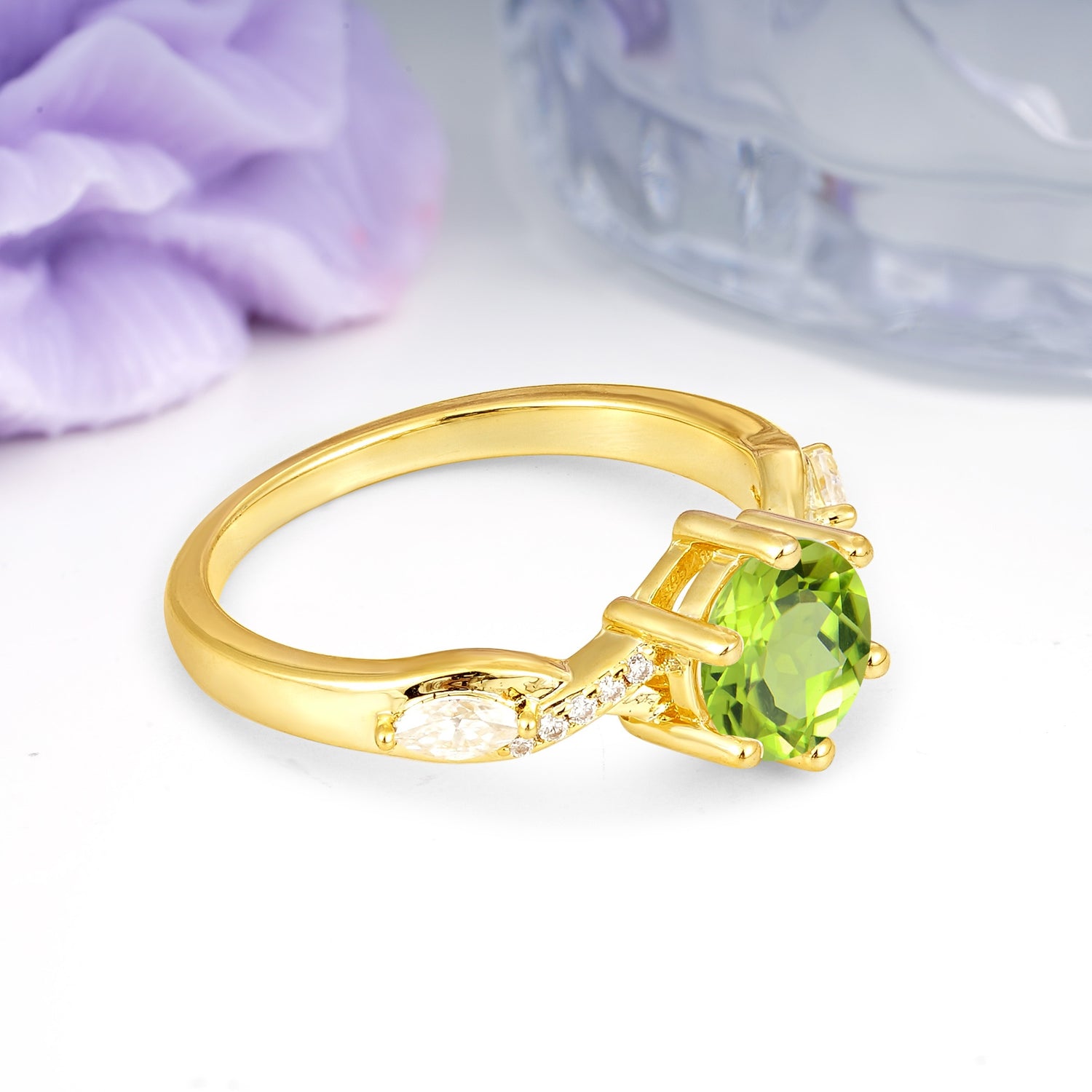 Unique Intertwined 6-Prong Round Cut Peridot Engagement Ring - Additional view