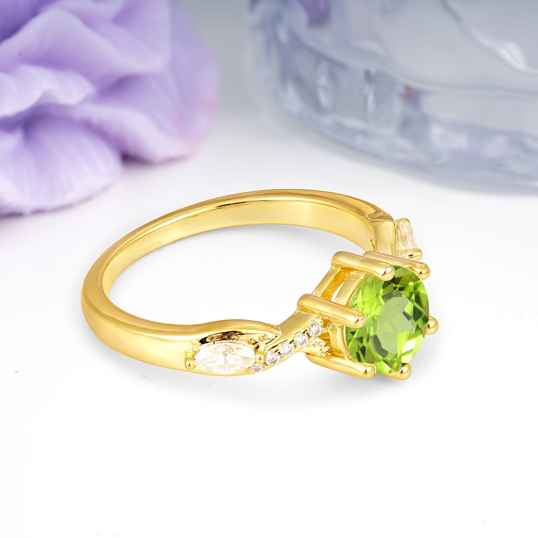 Unique Intertwined 6-Prong Round Cut Peridot Engagement Ring - Additional view
