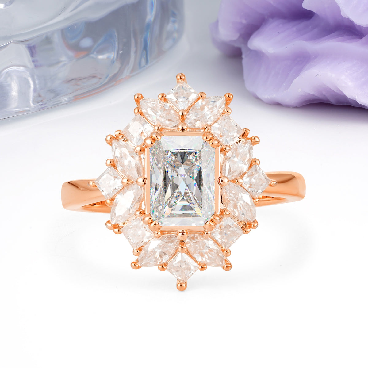 Unique & Classic 12-Prong Emerald Cut Moissanite Engagement Ring - Additional view