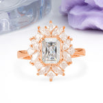 Unique & Classic 12-Prong Emerald Cut Moissanite Engagement Ring - Additional view