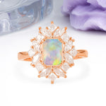 Unique & Classic 12-Prong Emerald Cut Fire Opal Engagement Ring - Additional view