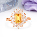 Unique & Classic 12-Prong Emerald Cut Citrine Engagement Ring - Additional view