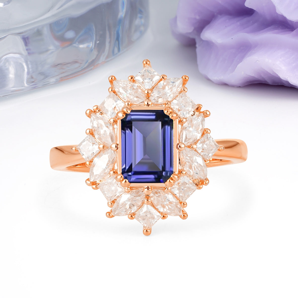 Unique & Classic 12-Prong Emerald Cut Tanzanite Engagement Ring - Additional view