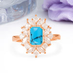 Unique & Classic 12-Prong Emerald Cut Turquoise Engagement Ring - Additional view