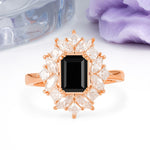 Unique & Classic 12-Prong Emerald Cut Black Onyx Engagement Ring - Additional view