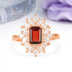 Unique & Classic 12-Prong Emerald Cut Garnet Engagement Ring - Additional view