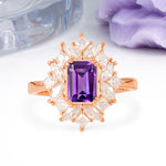 Unique & Classic 12-Prong Emerald Cut Amethyst Engagement Ring - Additional view