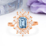 Unique & Classic 12-Prong Emerald Cut Aquamarine Engagement Ring - Additional view